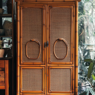10 Wabi-sabi style solid wood rattan sideboard, simple and modern tea cabinet, small-sized household integrated storage cabinet