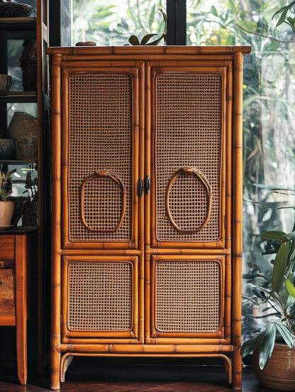 10 Wabi-sabi style solid wood rattan sideboard, simple and modern tea cabinet, small-sized household integrated storage cabinet