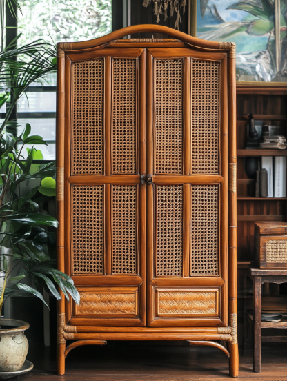 10 Wabi-sabi style solid wood rattan sideboard, simple and modern tea cabinet, small-sized household integrated storage cabinet - Image 6