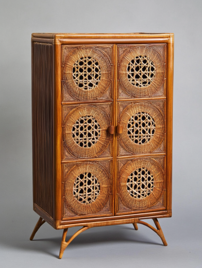Nordic solid wood sideboard, wall-mounted integrated storage cabinet, ash wood sideboard, storage cabinet, wabi-rattan woven cabinet
