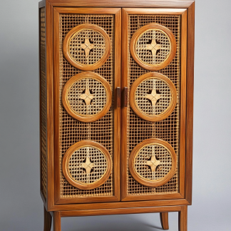 Nordic solid wood sideboard, wall-mounted integrated storage cabinet, ash wood sideboard, storage cabinet, wabi-rattan woven cabinet