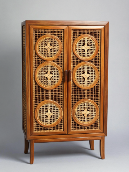 Nordic solid wood sideboard, wall-mounted integrated storage cabinet, ash wood sideboard, storage cabinet, wabi-rattan woven cabinet