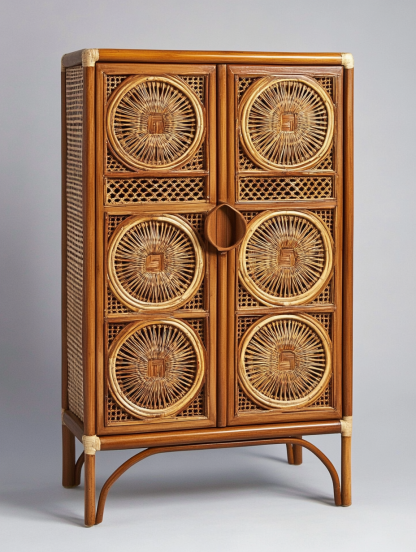 Nordic solid wood sideboard, wall-mounted integrated storage cabinet, ash wood sideboard, storage cabinet, wabi-rattan woven cabinet