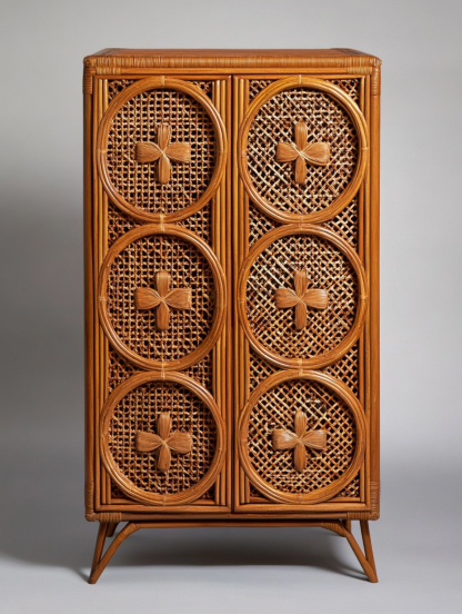 Wabi-sabi style solid wood rattan sideboard, simple and modern tea cabinet, small-sized household integrated storage cabinet