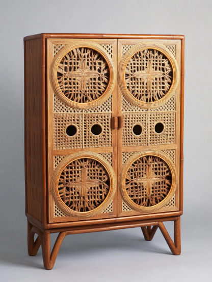 Nordic solid wood sideboard, wall-mounted integrated storage cabinet, ash wood sideboard, storage cabinet, wabi-rattan woven cabinet - Image 8