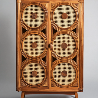 Nordic solid wood sideboard, wall-mounted integrated storage cabinet, ash wood sideboard, storage cabinet, wabi-rattan woven cabinet
