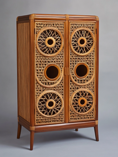 Wabi-sabi style solid wood rattan sideboard, simple and modern tea cabinet, small-sized household integrated storage cabinet - Image 9
