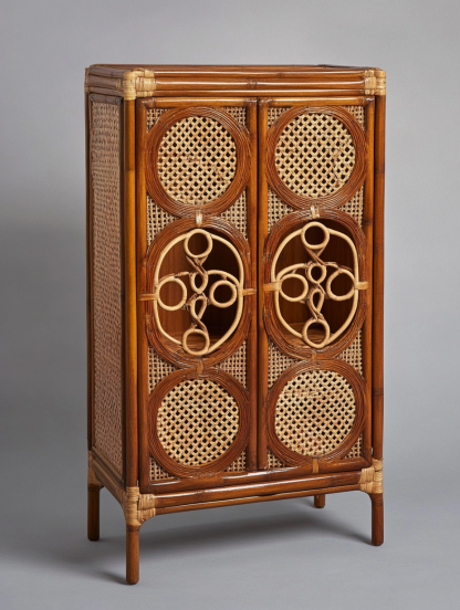 Wabi-sabi style solid wood rattan sideboard, simple and modern tea cabinet, small-sized household integrated storage cabinet