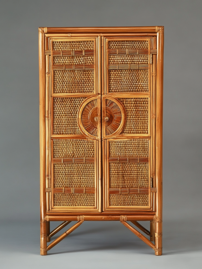 Nordic solid wood sideboard, wall-mounted integrated storage cabinet, ash wood sideboard, storage cabinet, wabi-rattan woven cabinet