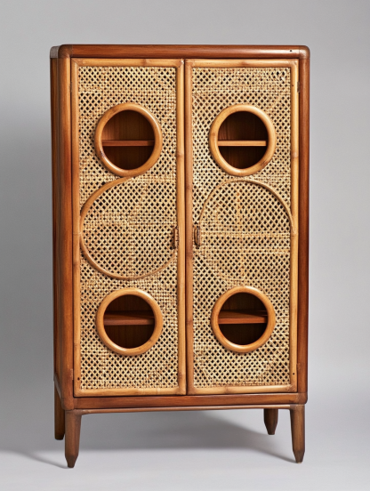 Nordic solid wood sideboard, wall-mounted integrated storage cabinet, ash wood sideboard, storage cabinet, wabi-rattan woven cabinet - Image 6