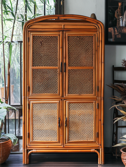 Wabi-sabi style solid wood rattan sideboard, simple and modern tea cabinet, small-sized household integrated storage cabinet - Image 5