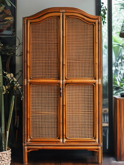 Nordic solid wood sideboard, wall-mounted integrated storage cabinet, ash wood sideboard, storage cabinet, wabi-rattan woven cabinet - Image 5