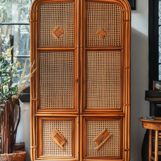 Nordic solid wood sideboard, wall-mounted integrated storage cabinet, ash wood sideboard, storage cabinet, wabi-rattan woven cabinet