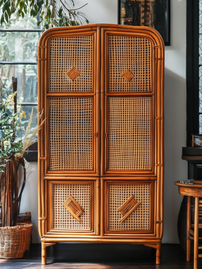Nordic solid wood sideboard, wall-mounted integrated storage cabinet, ash wood sideboard, storage cabinet, wabi-rattan woven cabinet