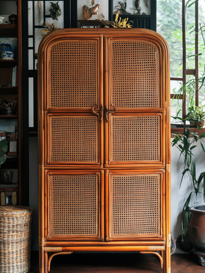 Nordic solid wood sideboard, wall-mounted integrated storage cabinet, ash wood sideboard, storage cabinet, wabi-rattan woven cabinet - Image 3