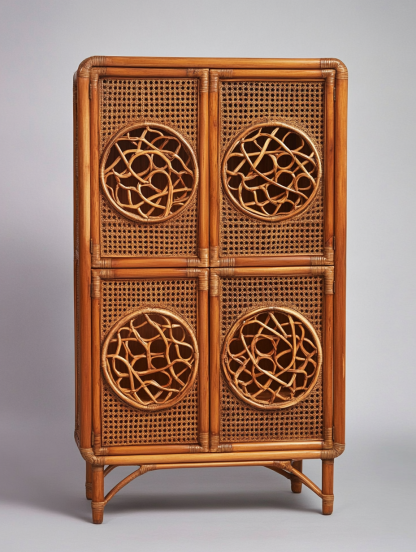 Nordic solid wood sideboard, wall-mounted integrated storage cabinet, ash wood sideboard, storage cabinet, wabi-rattan woven cabinet - Image 3