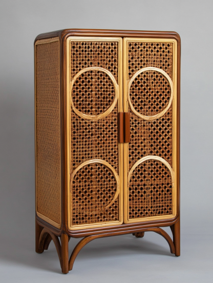 Nordic solid wood sideboard, wall-mounted integrated storage cabinet, ash wood sideboard, storage cabinet, wabi-rattan woven cabinet - Image 4