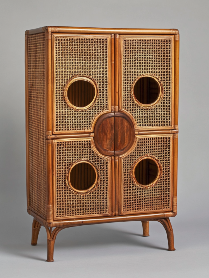 Nordic solid wood sideboard, wall-mounted integrated storage cabinet, ash wood sideboard, storage cabinet, wabi-rattan woven cabinet - Image 3