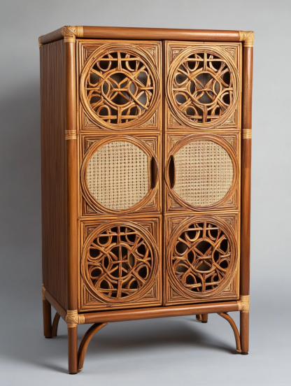Wabi-sabi style solid wood rattan sideboard, simple and modern tea cabinet, small-sized household integrated storage cabinet - Image 4