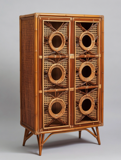 Nordic solid wood sideboard, wall-mounted integrated storage cabinet, ash wood sideboard, storage cabinet, wabi-rattan woven cabinet - Image 3