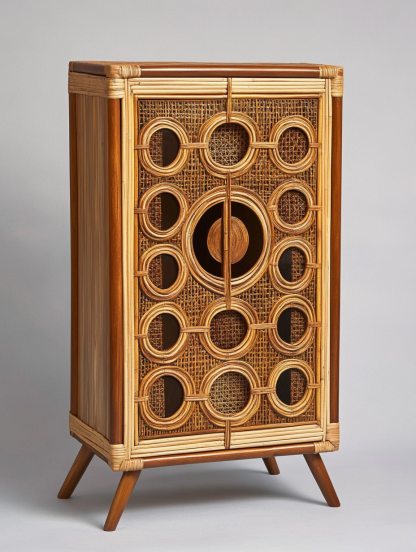Nordic solid wood sideboard, wall-mounted integrated storage cabinet, ash wood sideboard, storage cabinet, wabi-rattan woven cabinet - Image 5