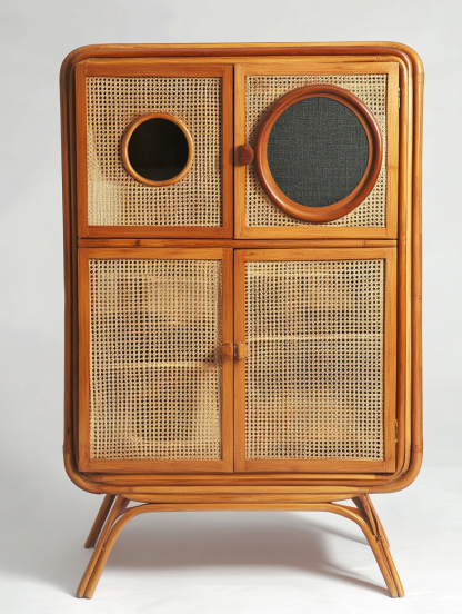 Wabi-sabi style solid wood rattan sideboard, simple and modern tea cabinet, small-sized household integrated storage cabinet - Image 2