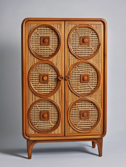 Nordic solid wood sideboard, wall-mounted integrated storage cabinet, ash wood sideboard, storage cabinet, wabi-rattan woven cabinet - Image 2