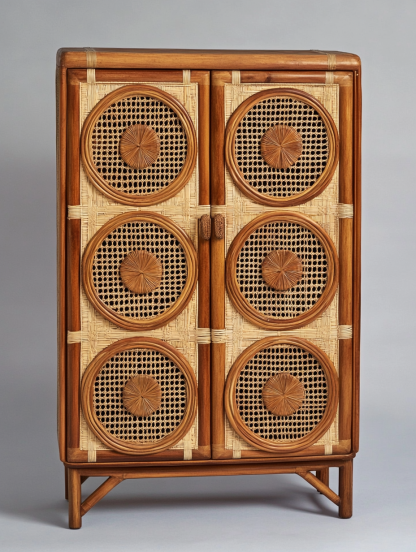 Nordic solid wood sideboard, wall-mounted integrated storage cabinet, ash wood sideboard, storage cabinet, wabi-rattan woven cabinet - Image 3