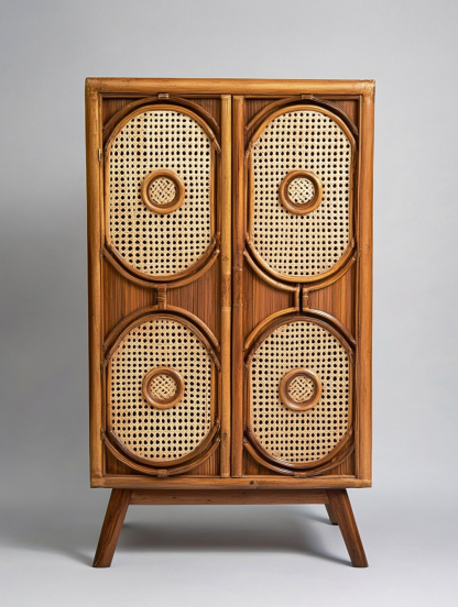 Nordic solid wood sideboard, wall-mounted integrated storage cabinet, ash wood sideboard, storage cabinet, wabi-rattan woven cabinet - Image 2