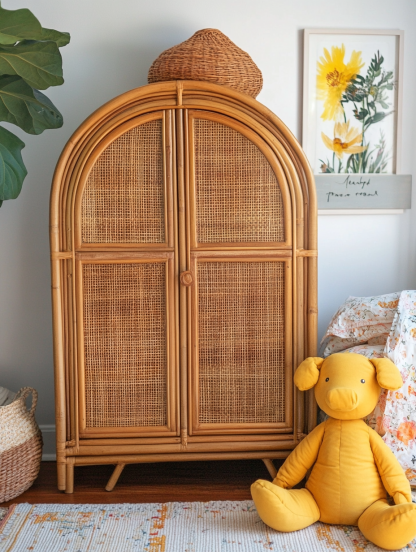 Wabi-sabi style solid wood rattan sideboard, simple and modern tea cabinet, small-sized household integrated storage cabinet - Image 9