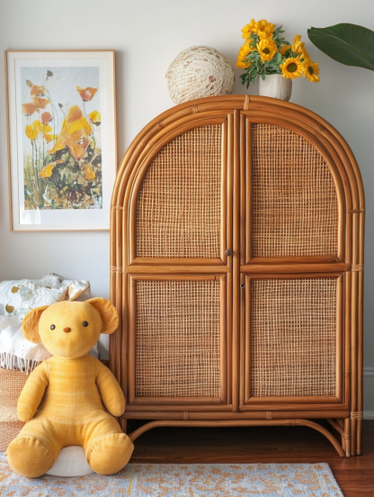 Wabi-sabi style solid wood rattan sideboard, simple and modern tea cabinet, small-sized household integrated storage cabinet - Image 8