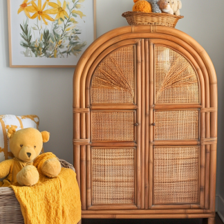 Wabi-sabi style solid wood rattan sideboard, simple and modern tea cabinet, small-sized household integrated storage cabinet