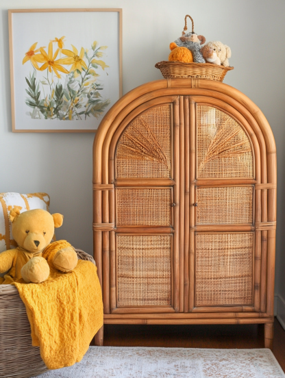 Wabi-sabi style solid wood rattan sideboard, simple and modern tea cabinet, small-sized household integrated storage cabinet