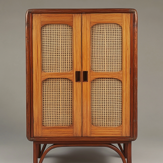 Wabi-sabi style solid wood rattan sideboard, simple and modern tea cabinet, small-sized household integrated storage cabinet