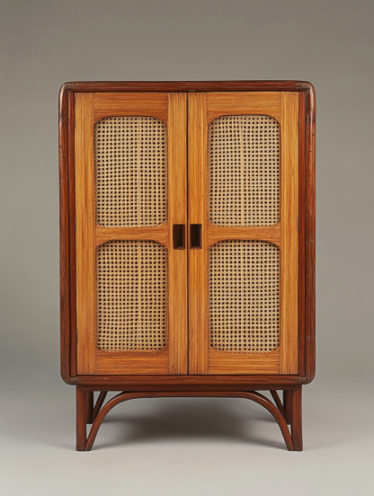 Wabi-sabi style solid wood rattan sideboard, simple and modern tea cabinet, small-sized household integrated storage cabinet