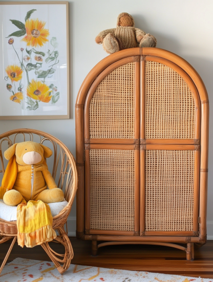 Wabi-sabi style solid wood rattan sideboard, simple and modern tea cabinet, small-sized household integrated storage cabinet - Image 4