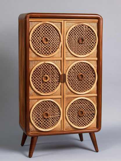 Wabi-sabi style solid wood rattan sideboard, simple and modern tea cabinet, small-sized household integrated storage cabinet - Image 3