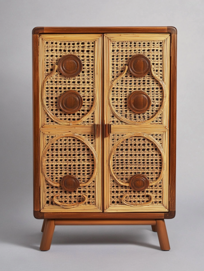 Nordic solid wood sideboard, wall-mounted integrated storage cabinet, ash wood sideboard, storage cabinet, wabi-rattan woven cabinet - Image 2