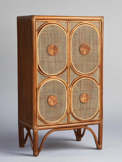 Wabi-sabi style solid wood rattan sideboard, simple and modern tea cabinet, small-sized household integrated storage cabinet - Image 2