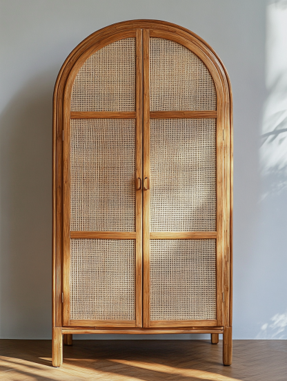 Wabi-sabi style solid wood rattan sideboard, simple and modern tea cabinet, small-sized household integrated storage cabinet