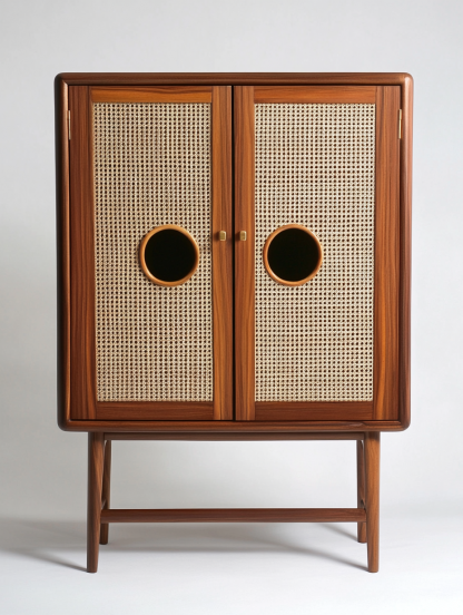 Nordic solid wood sideboard, wall-mounted integrated storage cabinet, ash wood sideboard, storage cabinet, wabi-rattan woven cabinet - Image 8