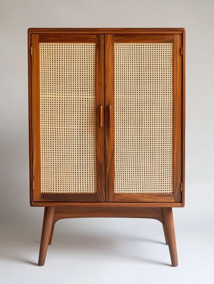 Nordic solid wood sideboard, wall-mounted integrated storage cabinet, ash wood sideboard, storage cabinet, wabi-rattan woven cabinet - Image 9