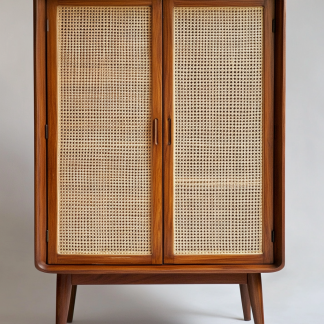 Nordic solid wood sideboard, wall-mounted integrated storage cabinet, ash wood sideboard, storage cabinet, wabi-rattan woven cabinet