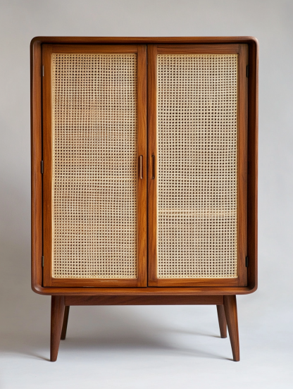 Nordic solid wood sideboard, wall-mounted integrated storage cabinet, ash wood sideboard, storage cabinet, wabi-rattan woven cabinet