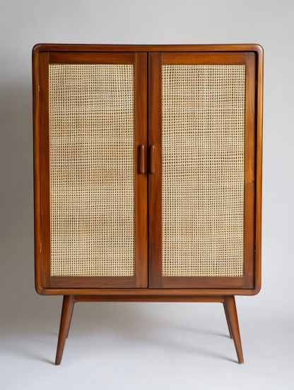 Nordic solid wood sideboard, wall-mounted integrated storage cabinet, ash wood sideboard, storage cabinet, wabi-rattan woven cabinet - Image 6