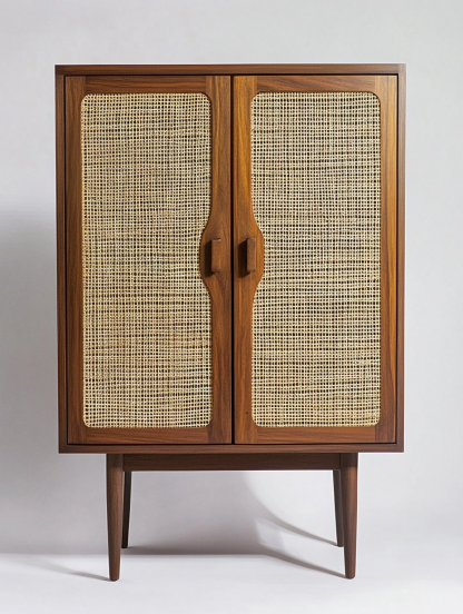 Nordic solid wood sideboard, wall-mounted integrated storage cabinet, ash wood sideboard, storage cabinet, wabi-rattan woven cabinet