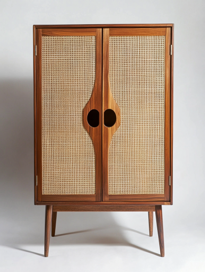 Nordic solid wood sideboard, wall-mounted integrated storage cabinet, ash wood sideboard, storage cabinet, wabi-rattan woven cabinet - Image 4