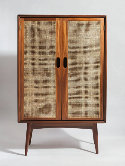 Nordic solid wood sideboard, wall-mounted integrated storage cabinet, ash wood sideboard, storage cabinet, wabi-rattan woven cabinet - Image 2