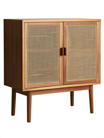 Wabi-sabi style solid wood rattan sideboard, simple and modern tea cabinet, small-sized household integrated storage cabinet - Image 9