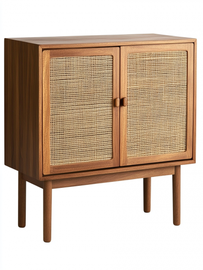 Wabi-sabi style solid wood rattan sideboard, simple and modern tea cabinet, small-sized household integrated storage cabinet - Image 8